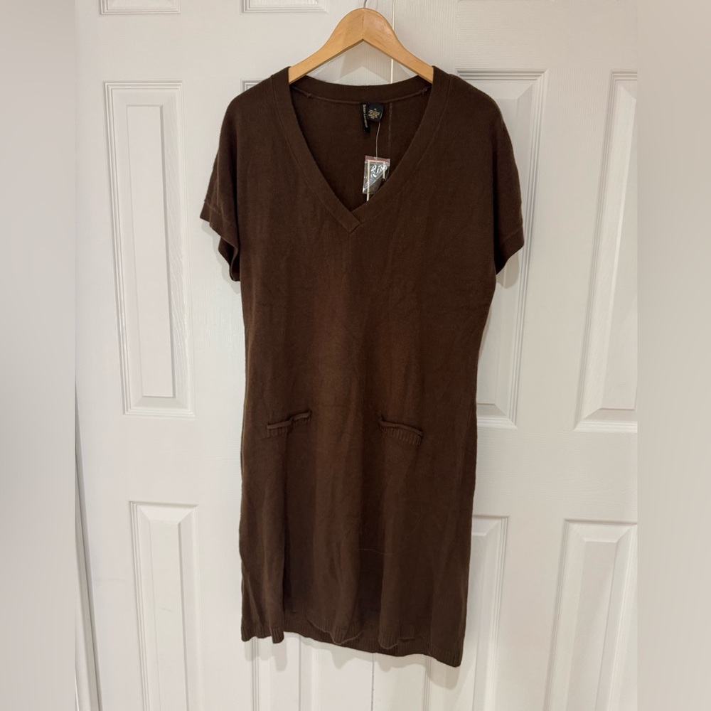 NWT XL Susan Lawrence Chocolate V-Neck Sweater Dress